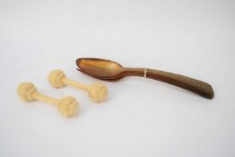 Two vintage wooden spoons and knife rests