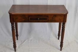 Victorian mahogany side table with single frieze drawer raised on turned legs, 99cm wide
