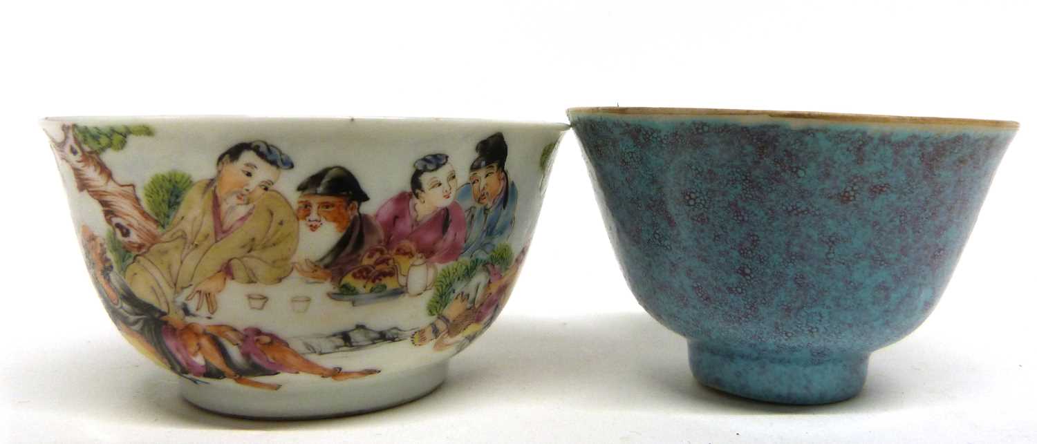 Chinese porcelain tea bowl with a Song type lavender and flambe glaze, probably 18th century, - Bild 6 aus 6