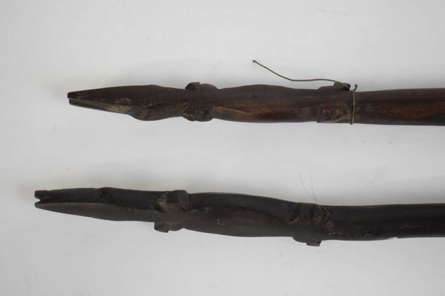 Tribal/ethnographical interest - pair of small hardwood spears with crocodile carved ends, approx - Image 2 of 3