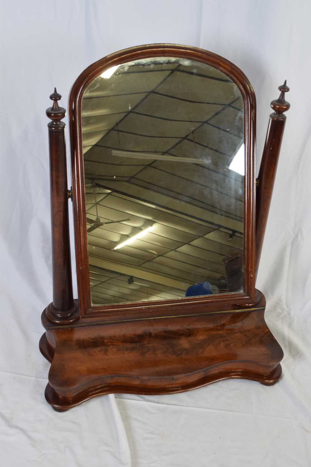 Large Victorian mahogany dressing table mirror, the domed mirror supported on two tapering columns - Image 2 of 2