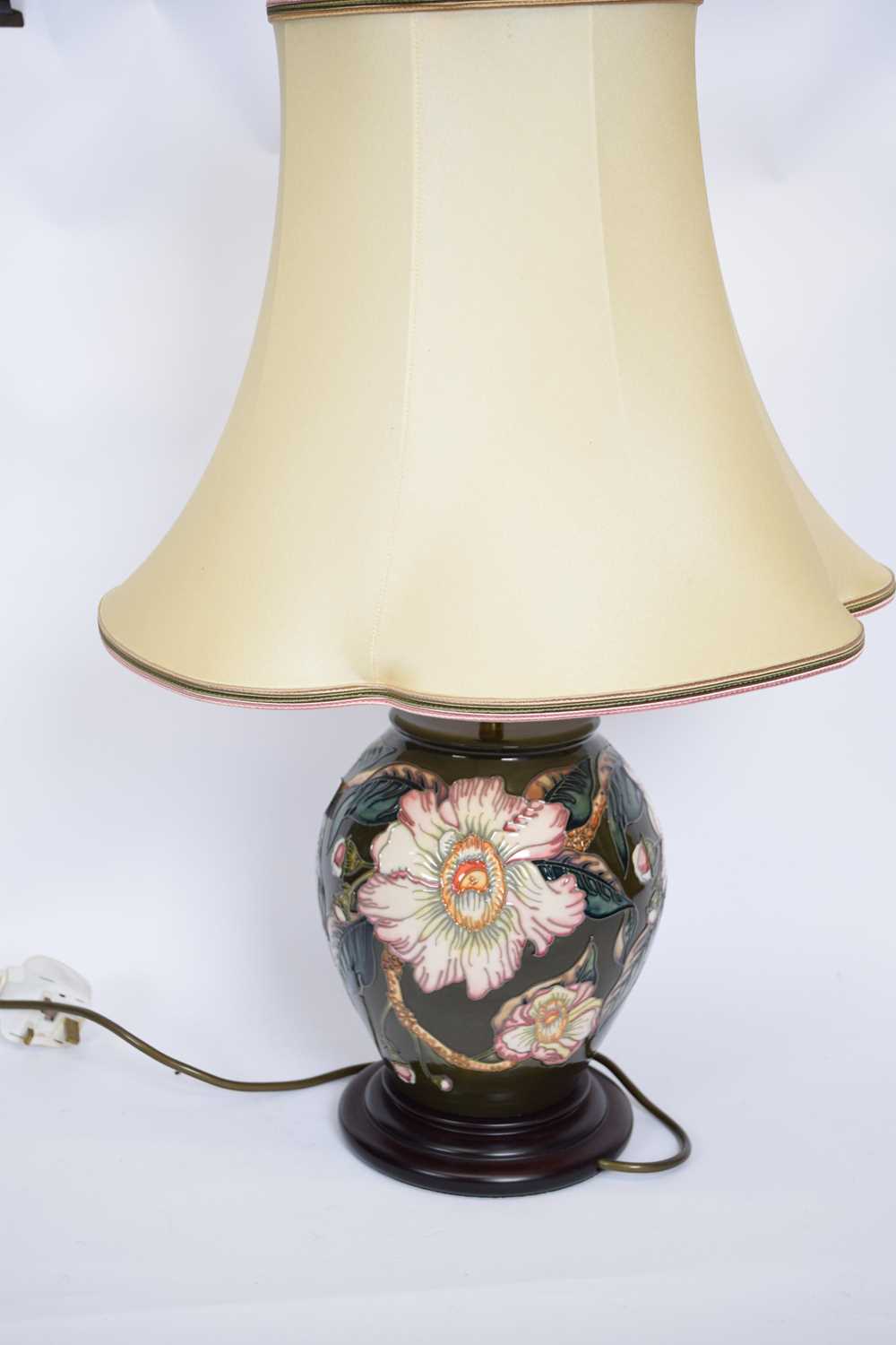 Moorcroft table lamp with tube lined floral design with beige shade - Image 2 of 2