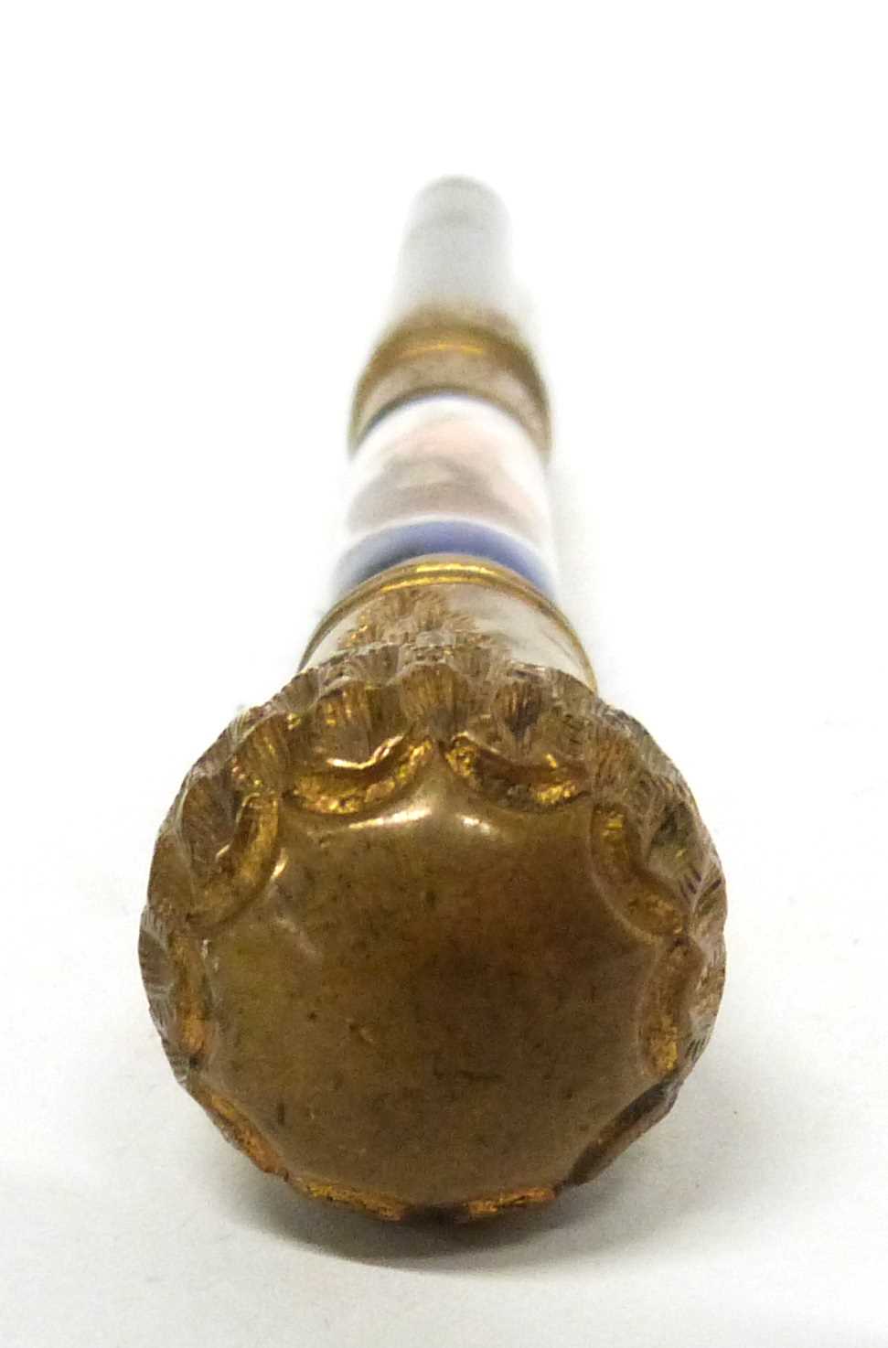 Wooden baton with gilt metal mounts, the blue porcelain ground with figure of a young girl - Image 6 of 7