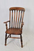 Victorian ash and elm Windsor chair with turned front legs, 109cm high