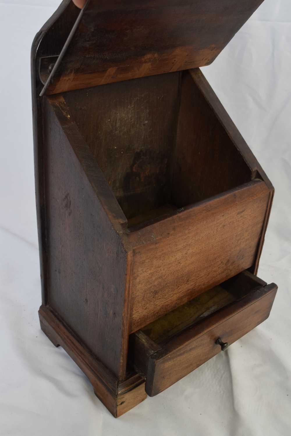 Unusual 19th century mahogany salt or storage box with wall mounting, flip lid with leather hinge - Image 2 of 4
