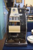 Vintage one-armed bandit fruit machine with electrical supply, 68cm high