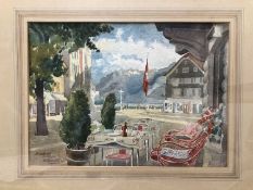 Walter Thomas Watling (British, 20th Century) Brunnen, Switzerland. Watercolour, signed. Framed