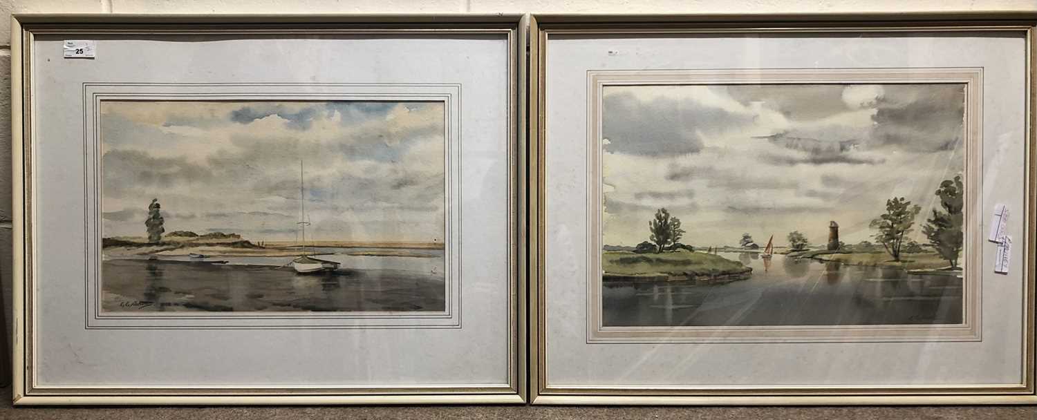 Geoffrey.G. Read (British, Contemporary), A pair of Norfolk Landscapes; 'White Boat, Burham Overy