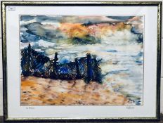 British Contemporary, Abstract coastal scene, watercolour, inscribed and indistinctly signed in