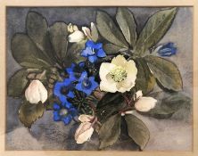 Nora Patterson (British, 19th Century), Floral Still Life, Christmas Rose and Gentiana. Watercolour,