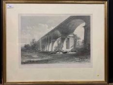 Lithograph, "Wharncliffe Viaduct", by J C Bourne, c1840