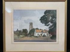 Stanley Orchant (British, 20th Century), Happisburgh church, watercolour on board, framed and