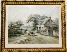 Manner of John Middleton (British, 19th Century), Landscape with cattle among cottages 17 x 23.