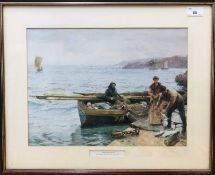 After Charles Napier Hemy (British, 19th Century) 'Crabber's Bait'. Coloured Lithograph. Framed