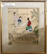 Chinese, Early 19th Century, ladies engaged in Weichi with a third observing, watercolour on