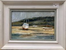 British, Contemporary, Beached Boats, Oil on board, signed 'J.J',7.5 x 11ins.