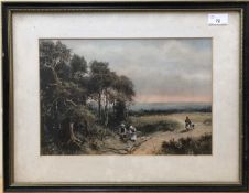 British, Late 19th/Early 20th Century, Rural Landscape with staffage. Framed and glazed. 9.5 x 13.