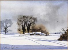 Peter Buckey (British, Contemporary), A winter landscape, watercolour, signed.7 x 9ins