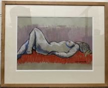 Leslie Burton (British, Contemporary) Study of a reclining nude, pastel charcoal sketch, signed.