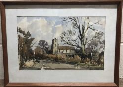 Edward G Wood (British, 20th Century), 'A Surrey Church', watercolour, signed. Framed and glazed.