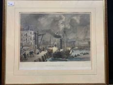 "Embarquement a Douvres", hand-coloured Lithograph after Pingret. c1840.