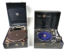 An Antoria portable gramophone in excellent condition plus another example (a/f) bearing the