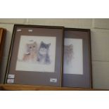 TWO FRAMED CAT PRINTS