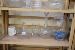 VARIOUS GLASS WARES INCLUDING DECANTERS ETC