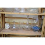 VARIOUS GLASS WARES INCLUDING DECANTERS ETC