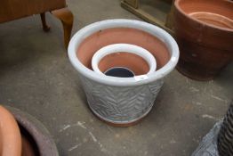 GREY GLAZED LARGE TERRACOTTA PLANT POT TOGETHER WITH A FURTHER CREAM GLAZED PLANT POT AND ONE