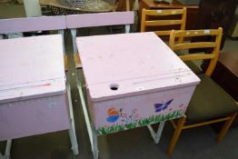 PINK PAINTED METAL FRAMED VINTAGE SCHOOL DESK