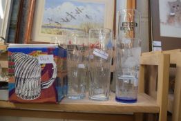 QUANTITY OF VARIOUS BRANDED BEER GLASSES, SILVER PLATE ETC