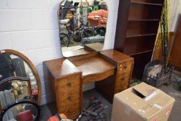 EARLY 20TH CENTURY BURR WALNUT VENEERED DROP CENTRE DRESSING CHEST WITH MIRRORED BACK