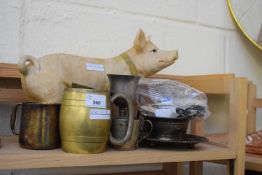 VARIOUS PLATED WARES, PIG FIGURE ETC