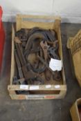 BOX OF VARIOUS G-CLAMPS AND OTHER ITEMS