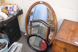 LARGE OVAL BEVELLED MIRROR AND TWO OTHERS (3)