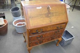 WALNUT VENEERED THREE DRAWER BUREAU