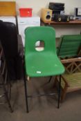 METAL FRAMED AND GREEN PLASTIC HIGH CHAIR