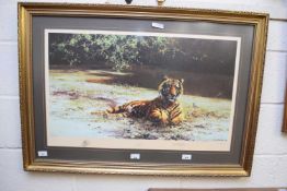 DAVID SHEPHERD, 'INDIAN SIESTA' COLOURED PRINT, GILT FRAMED, 98CM WIDE