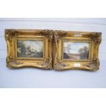 TWO MODERN OLEOGRAPH PRINTS OF RURAL SCENES SET IN HEAVY GILT FRAMES