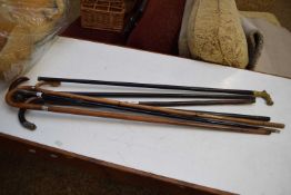 COLLECTION OF SEVEN VARIOUS WALKING STICKS TO INCLUDE SILVER BANDED EXAMPLES