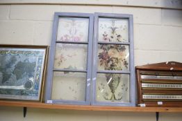 PAIR OF FLORAL DECORATED GLAZED PANELS, 78CM HIGH