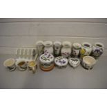 MIXED LOT PORTMEIRION BOTANIC GARDEN VASES, TOAST RACK, SMALL TRINKET BOXES ETC