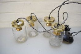 FOUR MODERN CEILING LIGHT FITTINGS MADE FROM JAM JARS