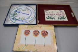 BOXED PORTMEIRION PLACE MATS, ROYAL WORCESTER CAKE STAND AND A LACQUERED SERVING TRAY