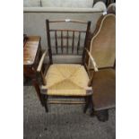 19TH CENTURY SPINDLE BACK AND RUSH SEATED CARVER CHAIR