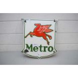 VINTAGE ENAMEL SHIELD FORM SIGN MARKED 'METRO'