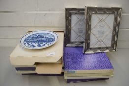 MIXED LOT BOXED WEDGWOOD JASPERWARE CHRISTMAS PLATES, MODERN PICTURE FRAMES, ETC