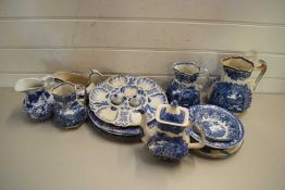 COLLECTION OF VARIOUS BLUE AND WHITE CHINA WARES TO INCLUDE BOOTHS BRITISH SCENERY JUGS, DECORATED