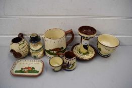 COLLECTION OF TORQUAY MOTTO WARE AND OTHER ITEMS TO INCLUDE CANDLESTICKS, JUGS, PIN DISHES ETC